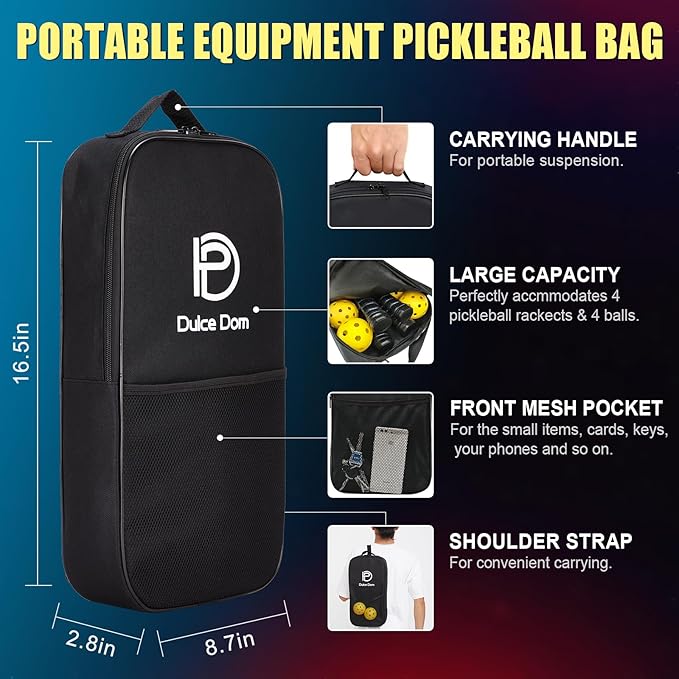 Dulce DOM Pickleball Paddles Set of 2/4 - USAPA Approved, 4 Indoor Outdoor Pickleball Balls, Fiberglass Surface Paddle Racket with Cover Bag, Ideal Training Equipment Gift for Men & Women