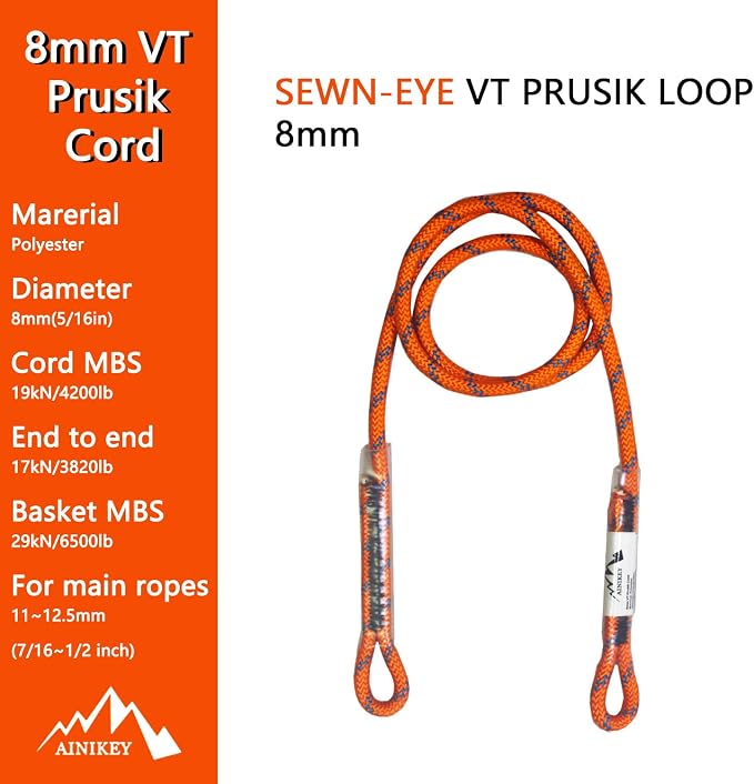 8mm (5/16") Prusik Swen Eye-to-Eye Pre-Sewn 30 inch / 45 inch Climbing Utility Cord Multipurpose for Outdoor Climbing Arborist Mountaineering Rope Orange | 30 inch | Pack of 3