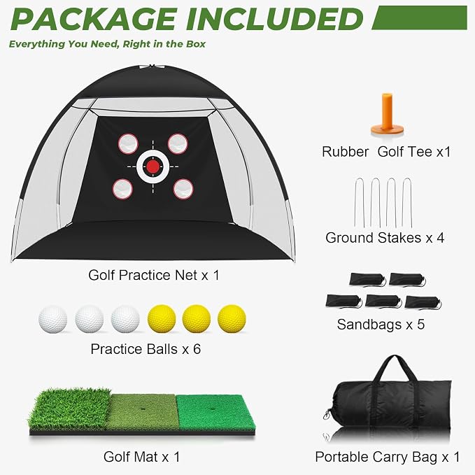 10x7FT Golf Net with Mat, Golf Practice Net for Backyard Garage Indoor Outdoor with Target Pockets for Driving Chipping Swing, for Men Women Dad Husband Golfer, Ideal Gift for Him