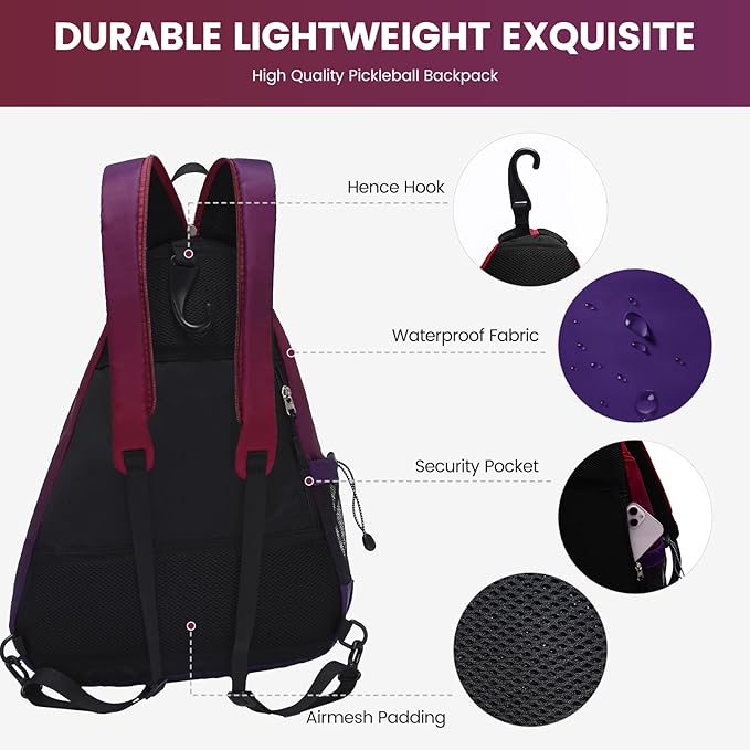 Sucipi Pickleball Bag - Men's & Women's Pickleball Backpack, Adjustable Sling Bag w/Fence Hook/Large Capacity/Safety Pocket