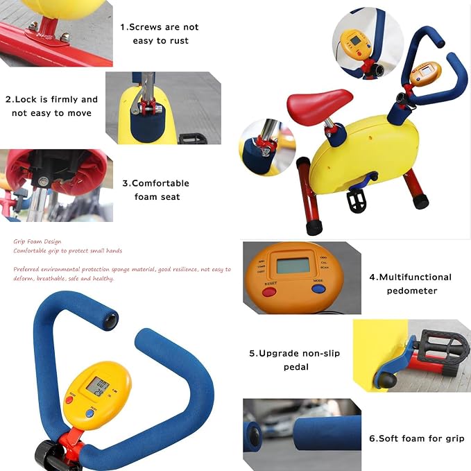Exercise Equipment Bikes for Kids,Adjustable Resistance And Seat Height and Fitness Exercise Equipment,For Boys Girls Ages 3-12 Year Old