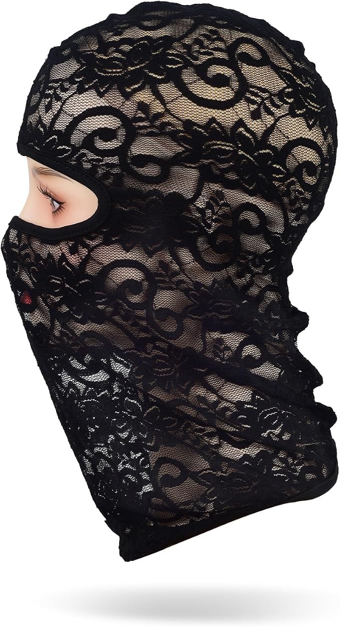 Xeoxarel Full Face Lace Mask Balaclava, Mesh Sexy Cover for Men/Women, Masquerade Party Punk Stretchy Spandex Hood
