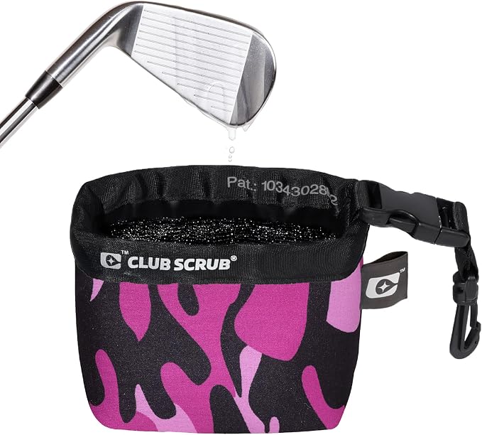 Club Scrub Golf Club and Golf Ball Cleaning Bag, Waterproof Clean Face Technology Liner, Detachable Clip, Machine Washable, Cleans Club Grooves, Dry Exterior (Neoprene or Microfiber Option Available)
