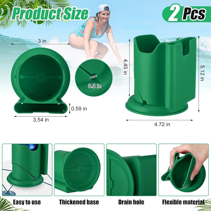 2 Pcs Paddleboard Cup Holder 2-in-1 Paddle Board and Kayak Drink and Phone Holder Paddle Board Accessories for Surfboards, Canoes, Sups, Kayaks, Boats (Green)
