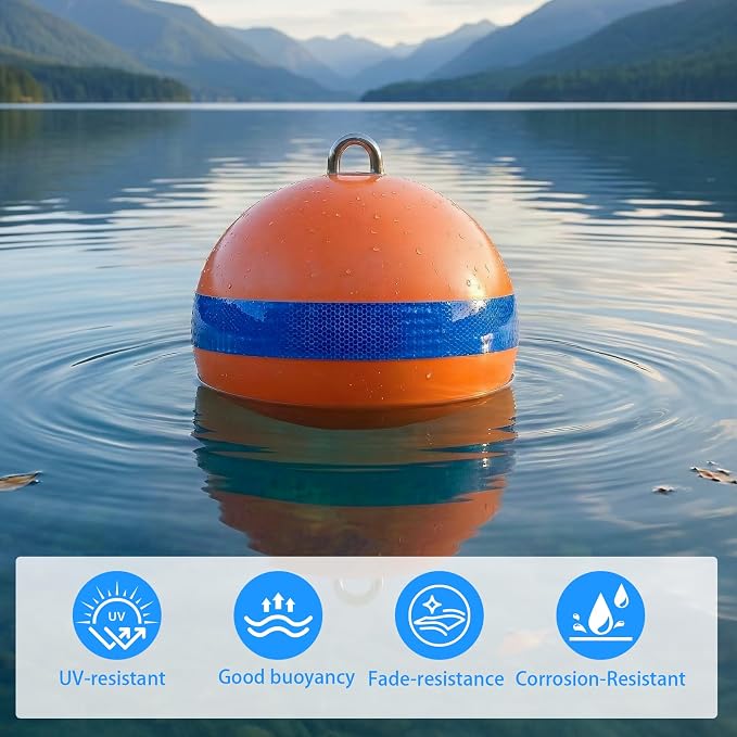 Mooring Buoy Boat Mooring Ball Float with Reflective Blue Stripe to Protect Boat,12/15/18 Inch Illuminated Buoy