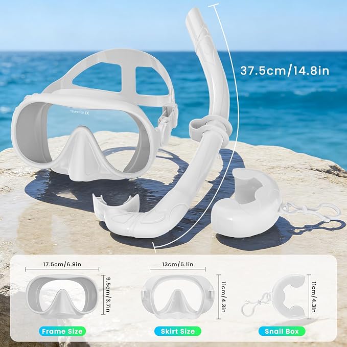 Snorkeling Gear for Adults, Snorkel Set Adult, Scuba Diving Mask, Panoramic View Anti-Leak Anti-Fog Dive Swimming Goggles Tempered Glass Panoramic Wide View Travel Portable Foldable