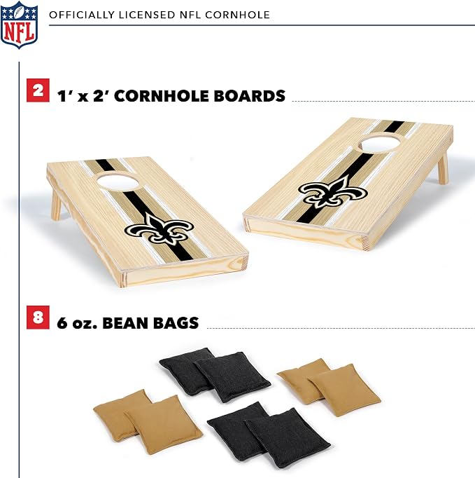 NFL Football Portable Size 1' x 2' Solid Wood Cornhole Set with Direct Print HD Team Graphics – Travel Size