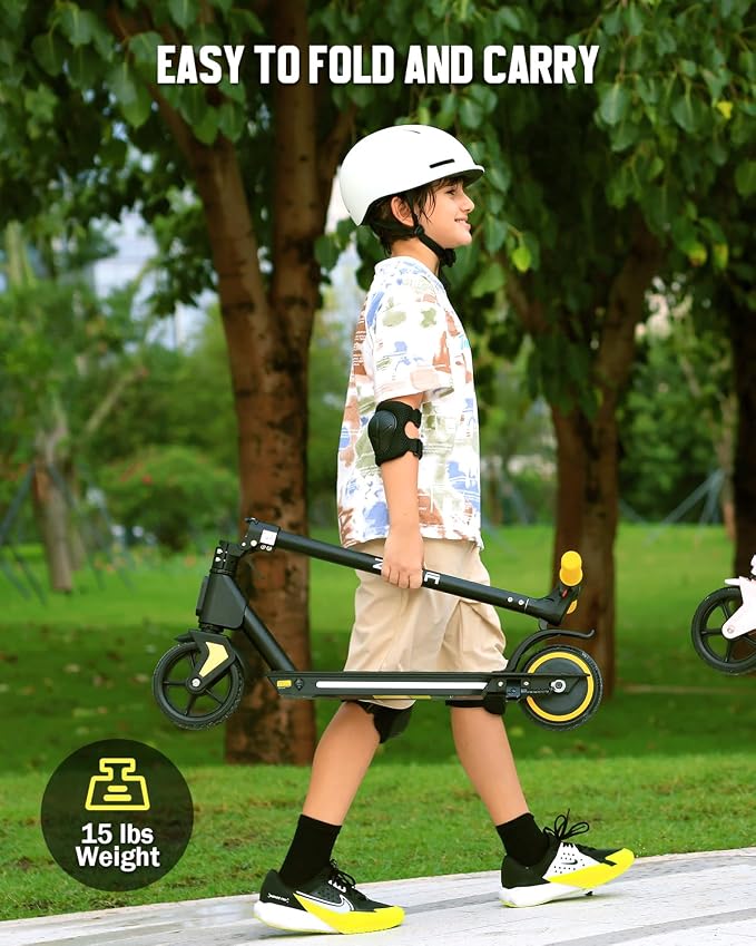 ZDZA ZK01 Electric Scooter for Kids Ages 6–12, Foldable & Lightweight, Adjustable Speed (5/8/10 MPH), LED Display, Kids' Electric Scooter with Headlights & Ambient Lighting