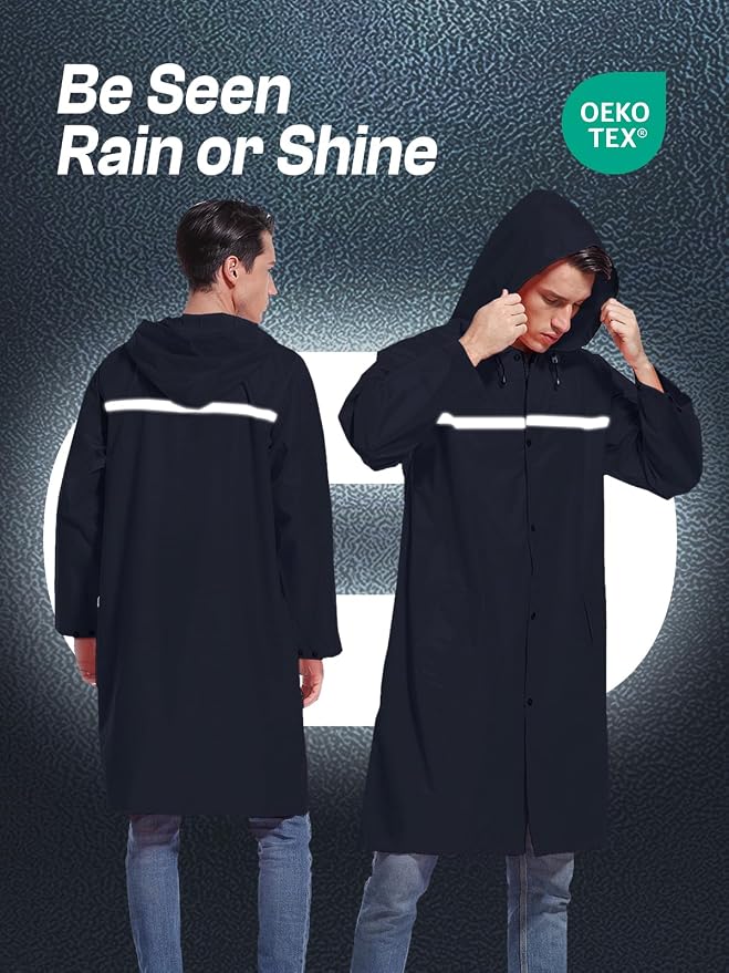 Mens Long Hooded Safety Rain Jacket Waterproof Emergency Raincoat Poncho