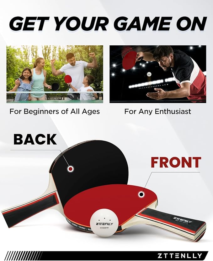 Ping Pong Paddles with Balls - Better Control & Sticky Inverted Rubber - Table Tennis Paddles Set for Indoor & Outdoor Games