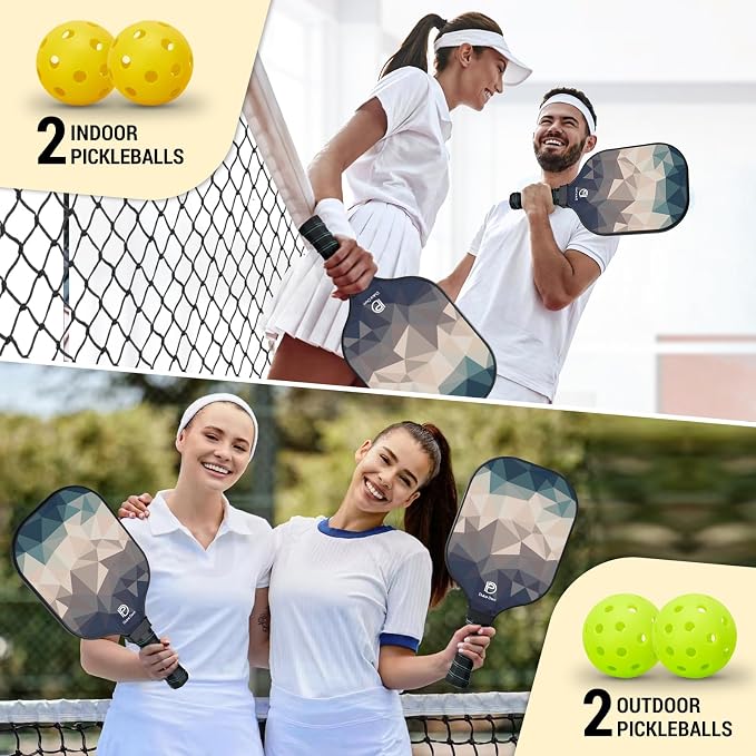 Dulce DOM Pickleball Paddles Set of 2/4 - USAPA Approved, 4 Indoor Outdoor Pickleball Balls, Fiberglass Surface Paddle Racket with Cover Bag, Ideal Training Equipment Gift for Men & Women