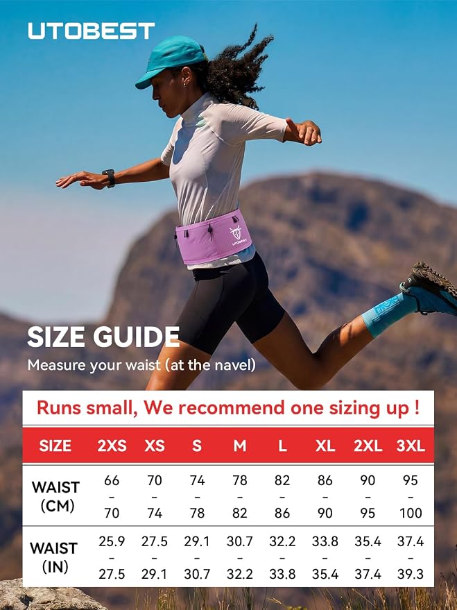 UTOBEST Running Belt for Men & Women, Bounce-Free Running Waist Pack Fits All Phones, 4-Pocket No Zipper Trail Running Belt Fits 500ml Soft Flask, Pole Carry Straps for Race, Trail (B7 Pro-Pink, 3XL)
