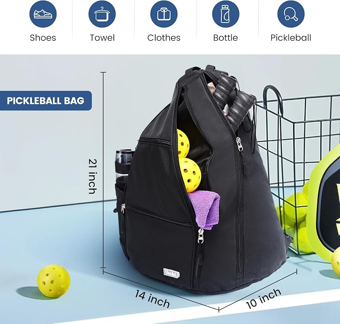 Sucipi Pickleball Bag - Men's & Women's Pickleball Backpack, Adjustable Sling Bag w/Fence Hook/Large Capacity/Safety Pocket