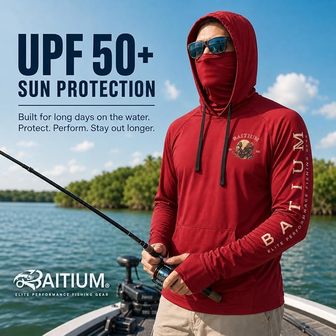 Fishing Shirts for Men,UPF50 Hooded Long Sleeve with Gaiter, Sun Protection Dry Fit Apparel, Face Mask, Fishing Clothes
