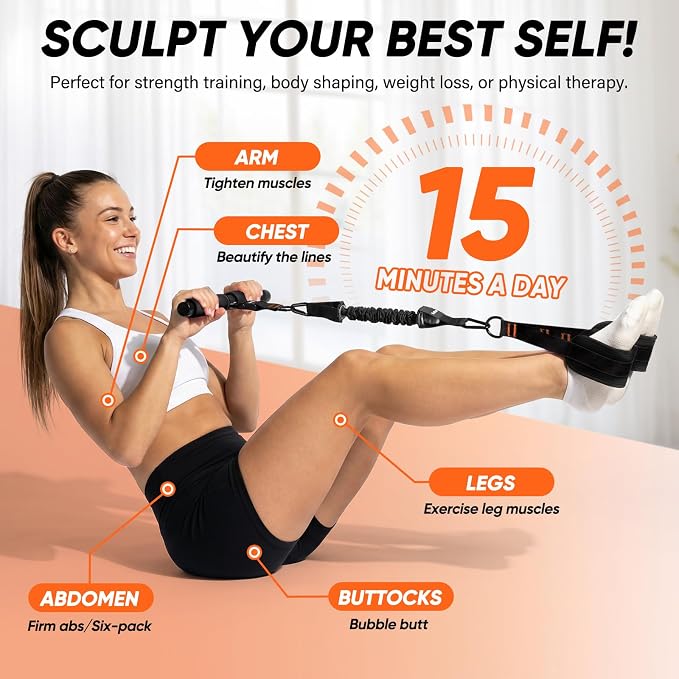Besbiu Adjustable Length Pedal Resistance Band with Handle for Working Out, Replaceable 180Lbs Exercise Bands with Foot Pedals, Home Gym Workout Equipment for Women Men Strength Training, Stretching
