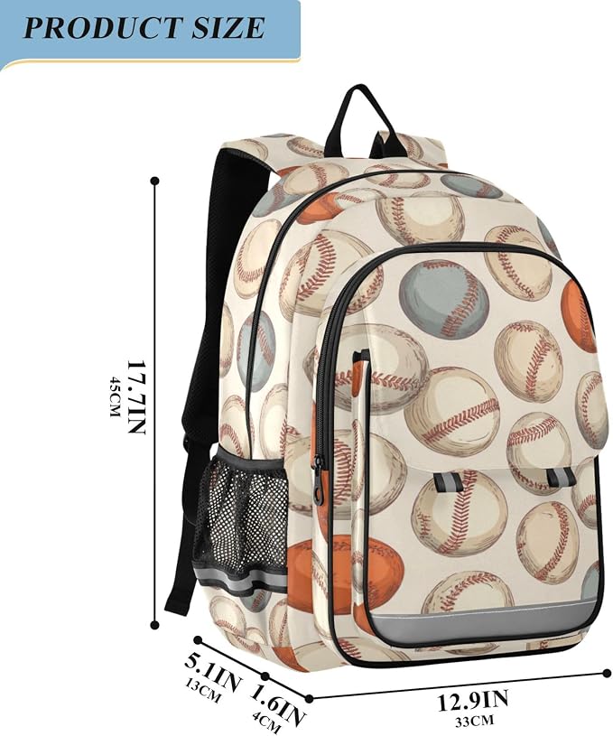 Fisyme Vintage Baseball Sport School Backpack Laptop Backpacks Bags Bookbag Travel Casual Computer Notebooks Daypacks