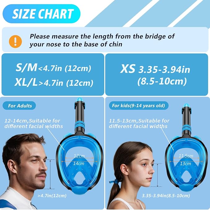Greatever G2 Adults Kids Full Face Snorkel Mask 2 Pcs,Snorkeling Gear with Latest Dry Top System,Foldable 180 Degree Panoramic View,Safe Breathing,Anti-Leak&Anti-Fog Snorkeling Mask with Camera Mount