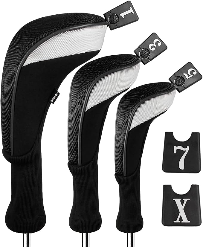 Andux 6pcs/Set Golf Club Head Covers Woods Hybrid Long Neck | 3 Hybrid Club Head Covers + 3 Woods Club Head Covers