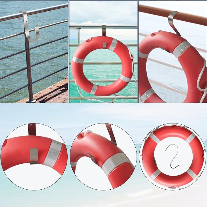 Life Preserver Ring 23"/28", Boat Safety Throw Rings with Bracket, Orange Buoy with Rope 98.5 FT and Reflective Tape for Boat