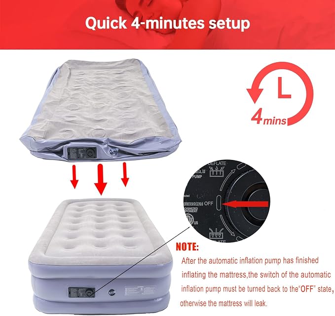 Onirii Twin Air Mattress Bed with Built in Pump | 16 Inches High Airbed Inflatable Mattress,Comfort Thickened Blow Up Air Bed,Travel Sleeping Pad for Guests Home (Twin Size)