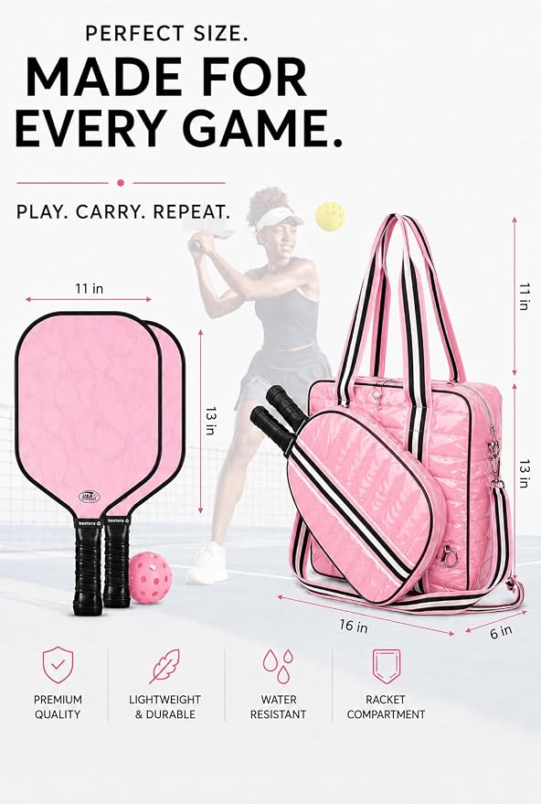 Pickleball Bag Set with Racket Compartment, Quilted Tote and Sling Bag