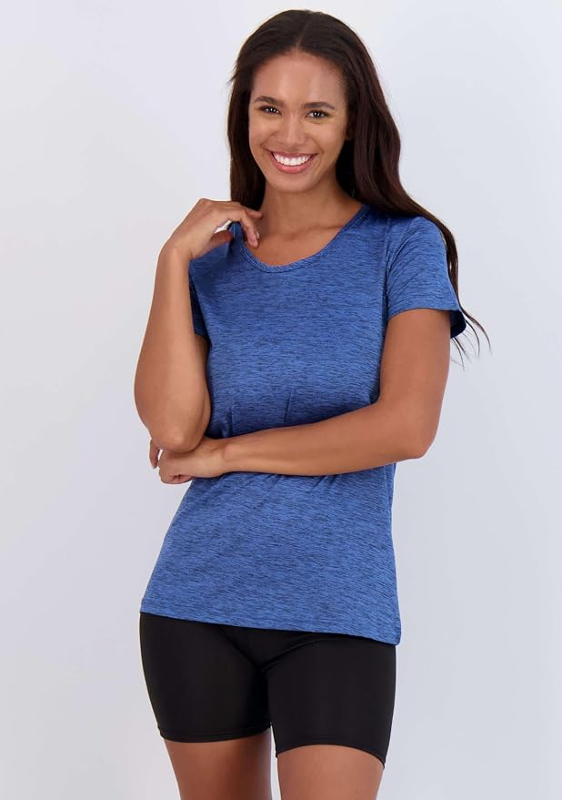 Real Essentials 5 Pack: Women's Short Sleeve T-Shirts Workout Tops Fitness Pilates Gym Activewear Athletic (Plus Available)