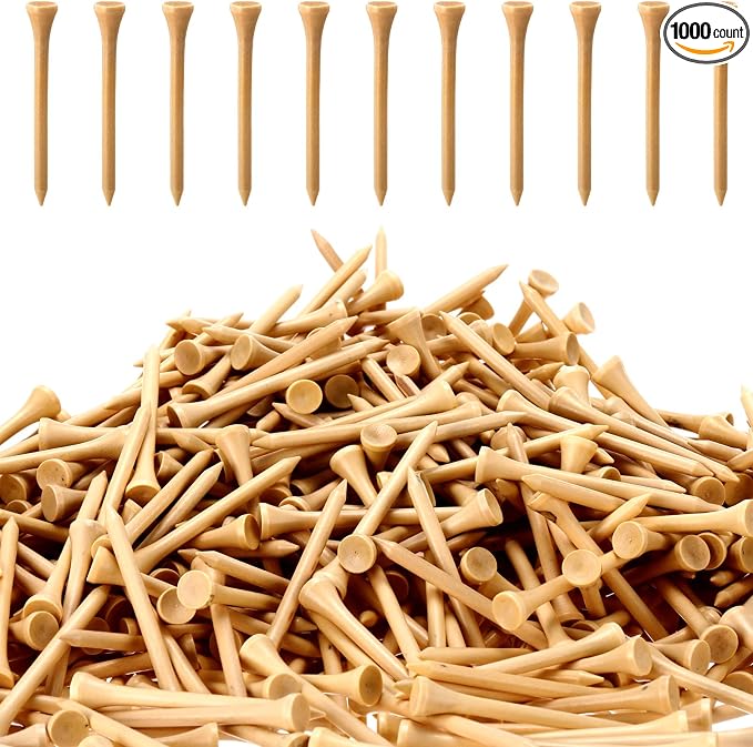 Vinsot 1000 Pcs Bamboo Wood Golf Tees Bulk 2-3/4 Inch Unbreakable Long Tall Golfing Tees Reduce Friction Stable for Men Women Kids Sports Balls Game