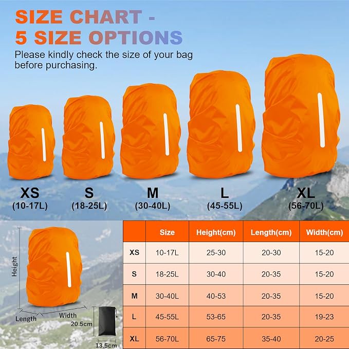 LAMA 2 Pack Waterproof Rain Cover for Backpack, Reflective Rucksack Rain Cover for Anti-Dust/Anti-Theft/Bicycling/Hiking/Camping/Traveling,XL Size (for 56L-70L Backpack), 1 Pcs Black + 1 Pcs Orange