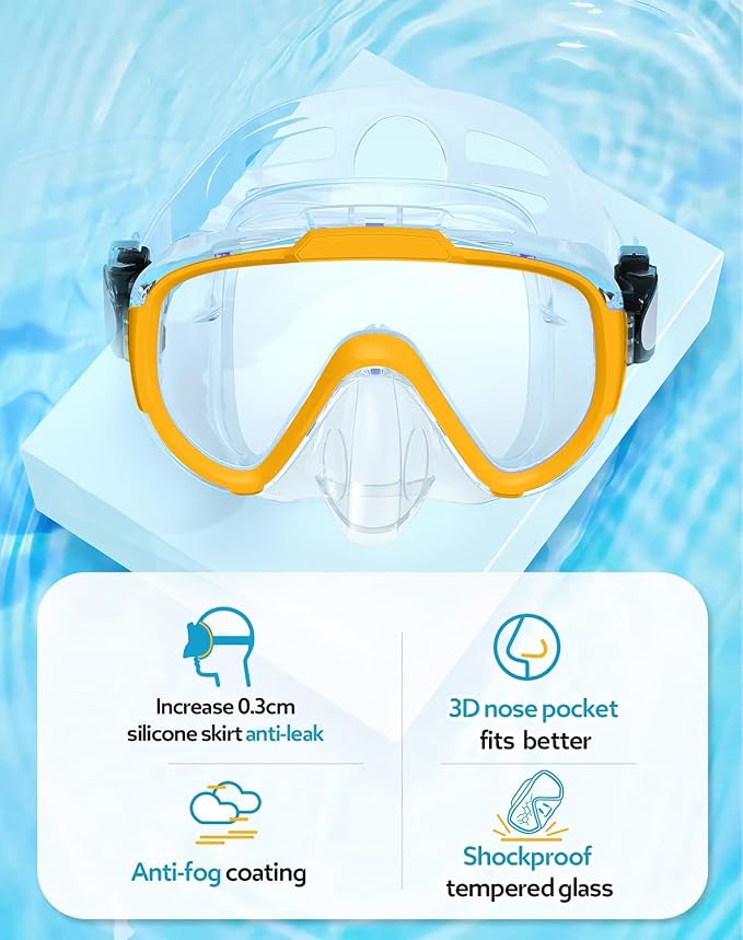 Snorkel Set with Fins for Adults, Snorkeling Gear for Adults Men and Women, Snorkle, Mask Set Adults Dry Top Snorkel Mask Combo Set with Travel Bag for Snorkeling, Diving, Swimming