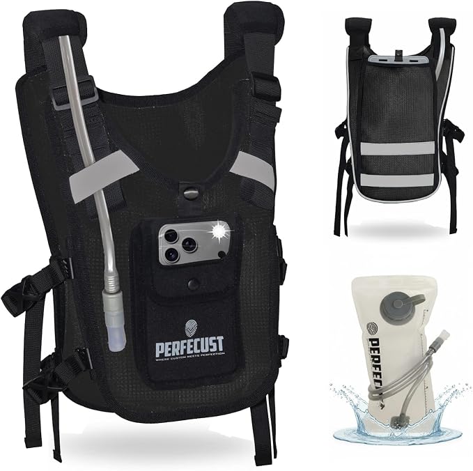 Running Hydration Vest with POV Camera Phone Pocket — Includes 1.5L Water Bladder — Zero-Bounce Stability, Adjustable Straps — Lightweight Reflective Hiking Backpack for Women & Men