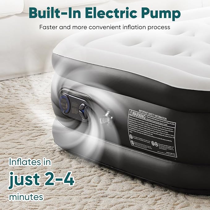 18" Portable Queen Air Mattress with Built-in Pump, Quiet Inflatable Guest Bed for Home Use, Supports Up to 660 lbs, Durable Inflatable Mattress, 79.93" L x59.85 W x17.72 H