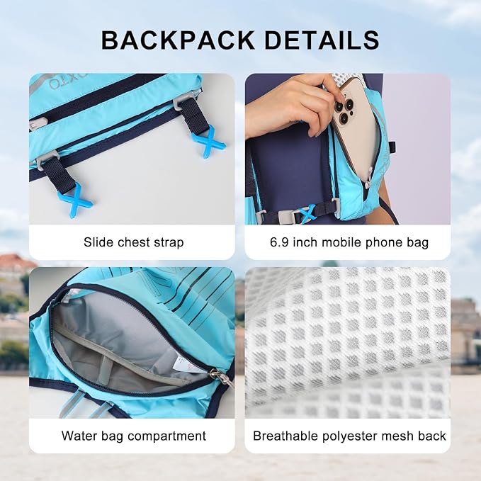 INOXTO Running Hydration Vest Backpack,Lightweight Insulated Pack with 1.5L Water Bladder Bag Daypack for Hiking Trail Running Cycling Race Marathon for Women Men