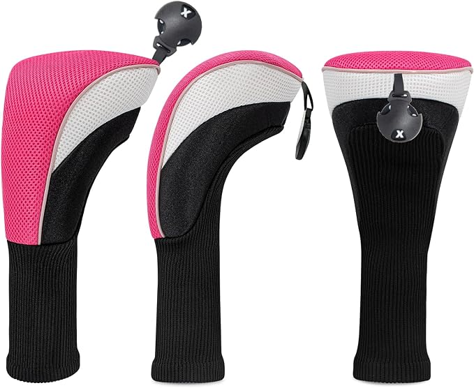 Golf Club Head Covers for Woods 3/4/5/6 Pieces Long Neck Mesh Sports Golf Club Headcovers Set with Interchangeable No. Tags 3 4 5 6 7 X Golf Accessories for Men Women