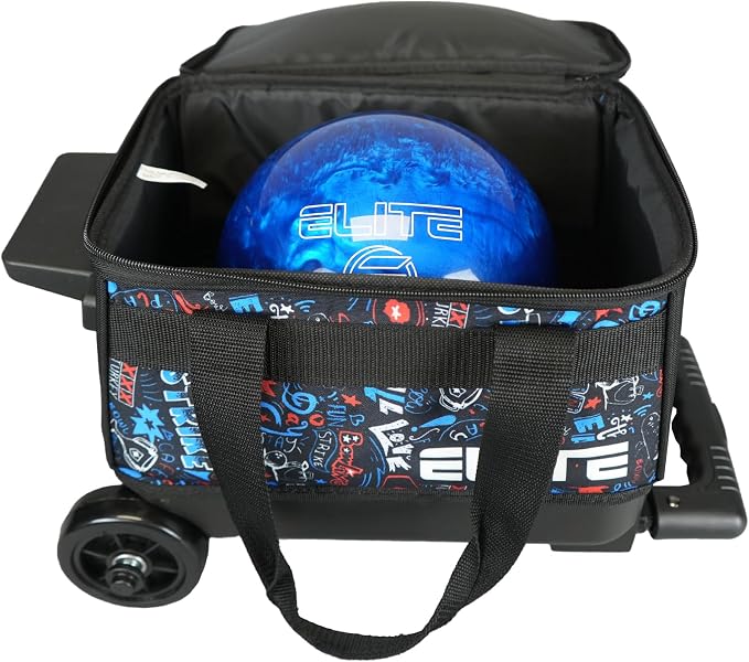 ELITE Basic Single Roller Bowling Ball Bag | Multiple Colors | Fits Up to Size 10.5 Shoes | Compact Design | Bowling Bags With Wheels