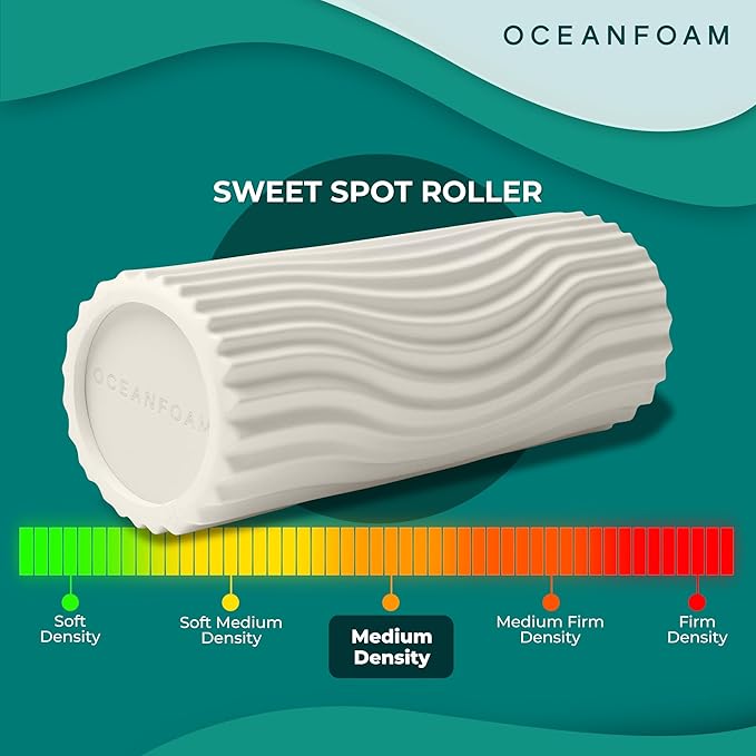 Oceanfoam Sweet Spot Medium Exercise Foam Roller 14"x5.5" – Medium Density Travel Foam Roller for Physical Therapy, Deep Tissue Massage, Yoga, Pilates, Classic Exclusive Wave Texture (Natural)