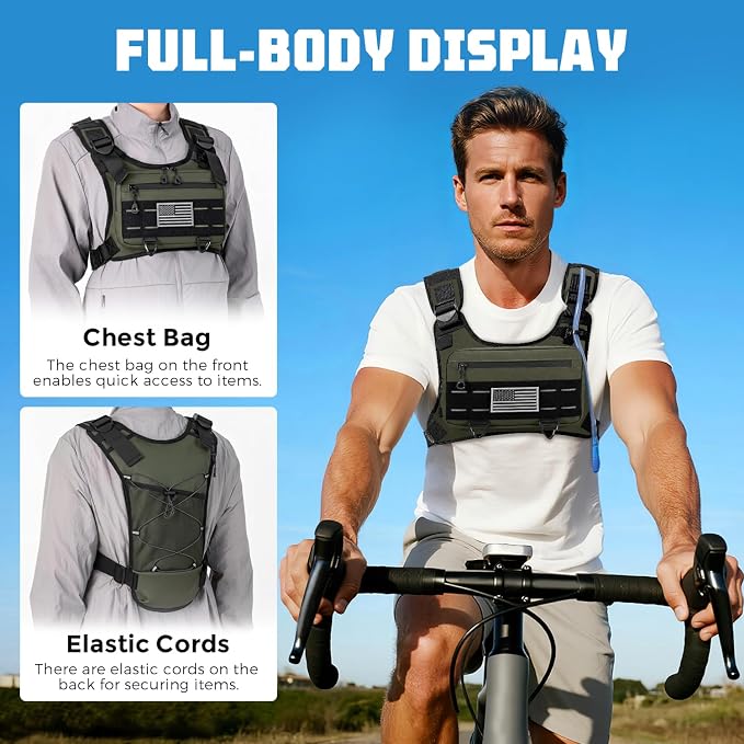 Running Hydration Vest with 2L Water Bladder， Lightweight Adjustable Hydration EDC Chest Pack for Men and Women, Water Backpack for Hiking, Cycling