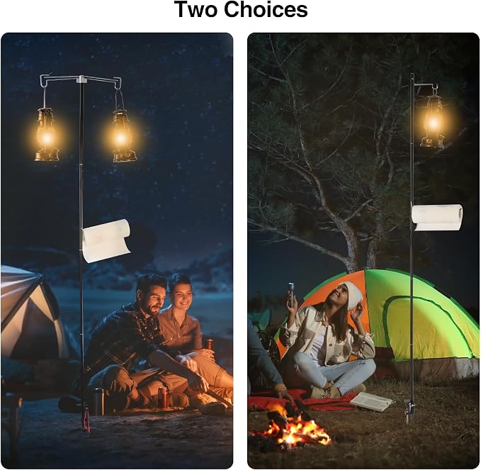 REDCAMP 72in Tall Collapsible Camping Lantern Stand Pole with Stakes and Hooks, Ultralight Portable Folding Aluminum Alloy Lamp Poles for Camping Tables Outdoor Picnic Fishing, Black 4 Pack