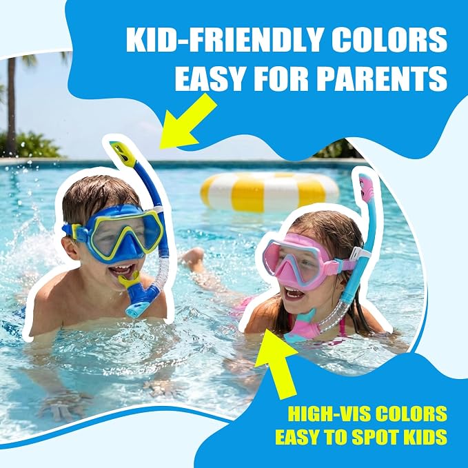 DRMAWIN Snorkeling Gear for Adults & Kids, Dry-Top Snorkel Set with 180° Tempered Glass Mask, Anti-Fog Anti-Leak, Travel Mesh Gear Bag