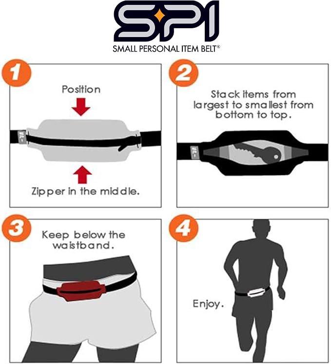 SPIbelt Running Belt Original for Women Men, Phone Holder for Running, Running Fanny Pack, Holder for Phone, Running Waist Pack, Adjustable Waist, [Fits All Phones]. Black with Red Zipper