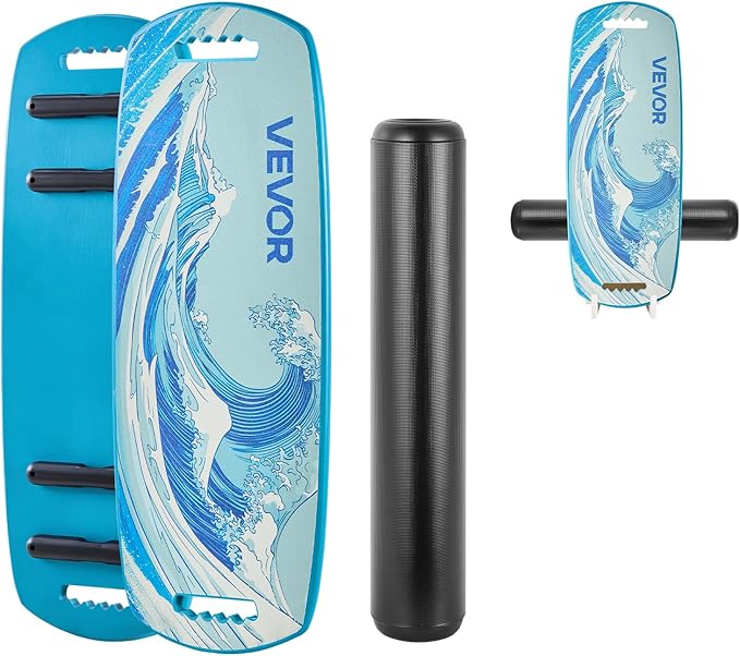 VEVOR Balance Board, 2-in-1 Wobble Board Trainer for Adults, Premium Wooden Balance Training Equipment, with Roller, Magnetic Stoppers, Storage Rack, for Core Workouts, Surf Trainer & Physical Therapy