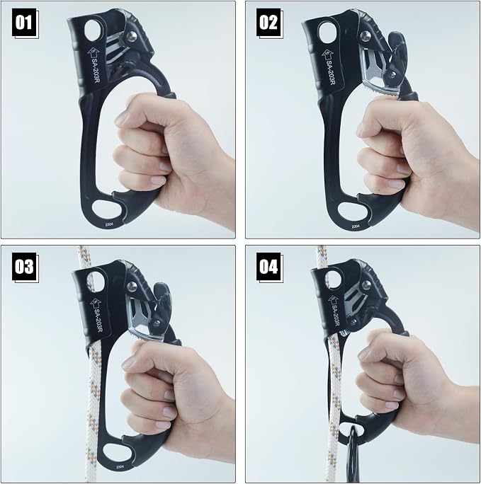 UIAA & CE Certified Climbing Rappelling Equip Hand Ascender Left Right Hand for 8-13mm Rope 4kN