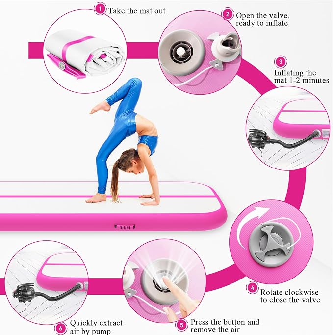 Estgora Gymnastics Mat for Tumbling Tumble Track, Thick Inflatable Gymnastic Training Equipment For kids At Home Gym Cheerleading with Electric Pump