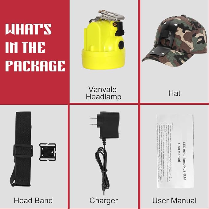 High Lumens LED Mining Headlamp with Hat - Waterproof, Durable, Long-Lasting Rechargeable Headlight, Adjustable Strap, Perfect for Miners Camping Hiking (KL3.0 Yellow with Hat)