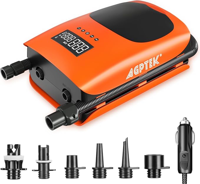 AGPTEK 22PSI High Pressure Paddle Board Pump Electric SUP Air Pump Portable Paddle Board Pump,Inflation and Deflation Function Auto-Off &12V DC Car Connector Dual Stage for Paddle Board,Boats,Inflator