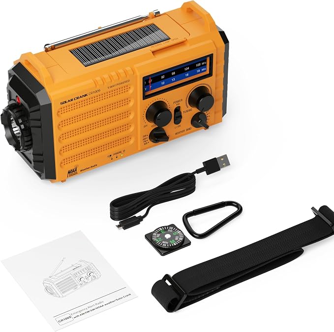 Eoxsmile Emergency Radio with NOAA Weather Alert, 5000mAh Solar Hand Crank Portable AM/FM Shortwave Radio, Rechargeable Battery Powered, USB Charger, Flashlight, SOS Alarm for Home Outdoor Survival