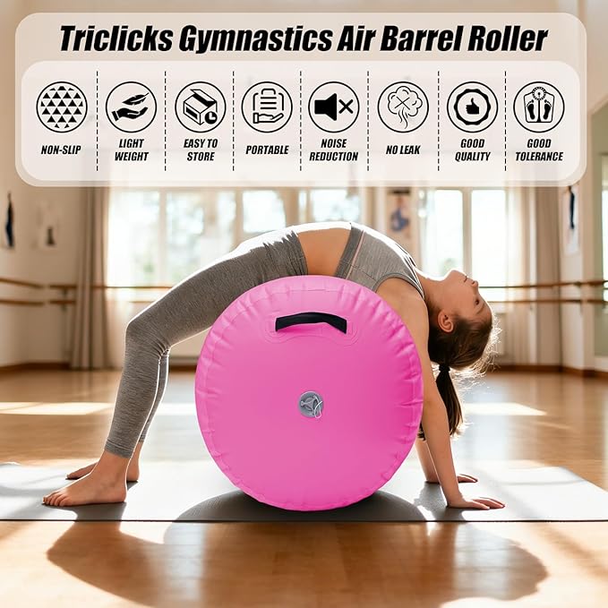 SUDOO Inflatable Air Roller Gymnastics Barrel Mat Tumbling Barrel Equipment for Backhandspring Training Roller for Cheerleading, Yoga, Dance, Home & Gym Use No Pump