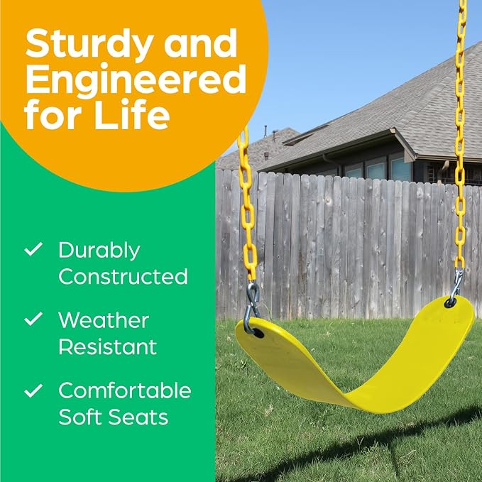 Jungle Gym Kingdom Swing for Outdoor Swing Set - Swing Seat Replacement Kit with Heavy Duty Chains - Backyard Swingset Playground Accessories for Kids - Yellow, 1 Pack
