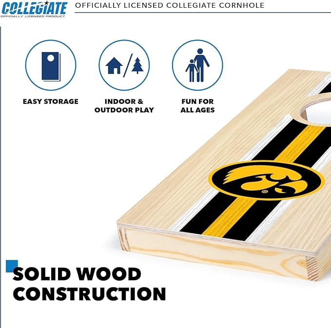 Wild Sports College Portable Size 1' x 2' Solid Wood Cornhole Set with Direct Print HD Team Graphics – Travel Size