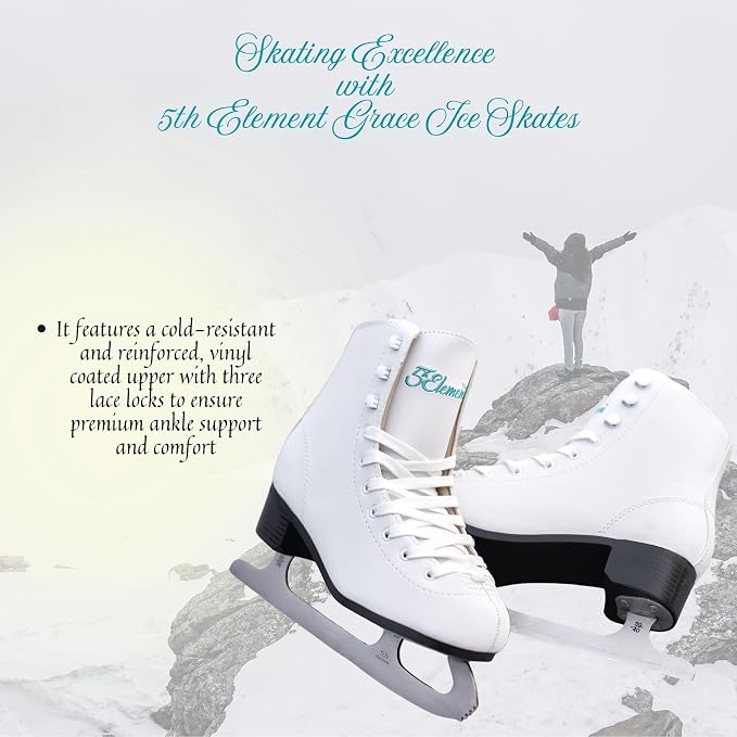 5th Element Grace Ice Skates for Women - Comfortable Figure Skates with Velvety Soft Tricot/Fleece-Lining - Stylish Women's Ice Skating Shoes