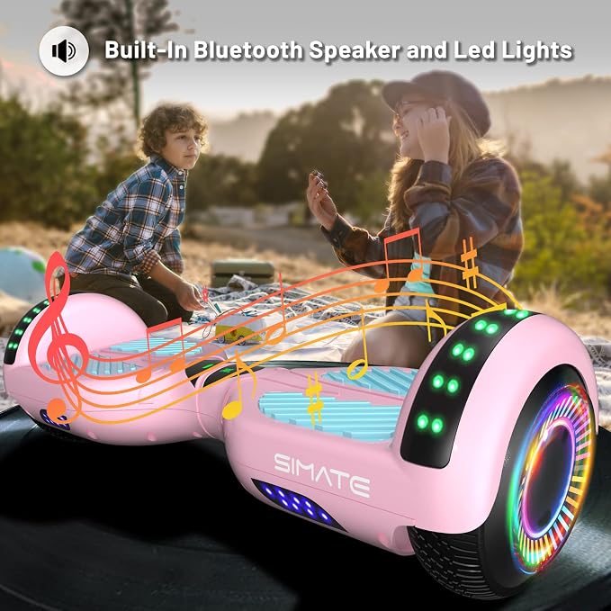 SIMATE Hoverboard, Bluetooth All Terrain Hover Boards with LED Lights and APP Control, Gifts for Kids Adults Girls Boys, for All Ages